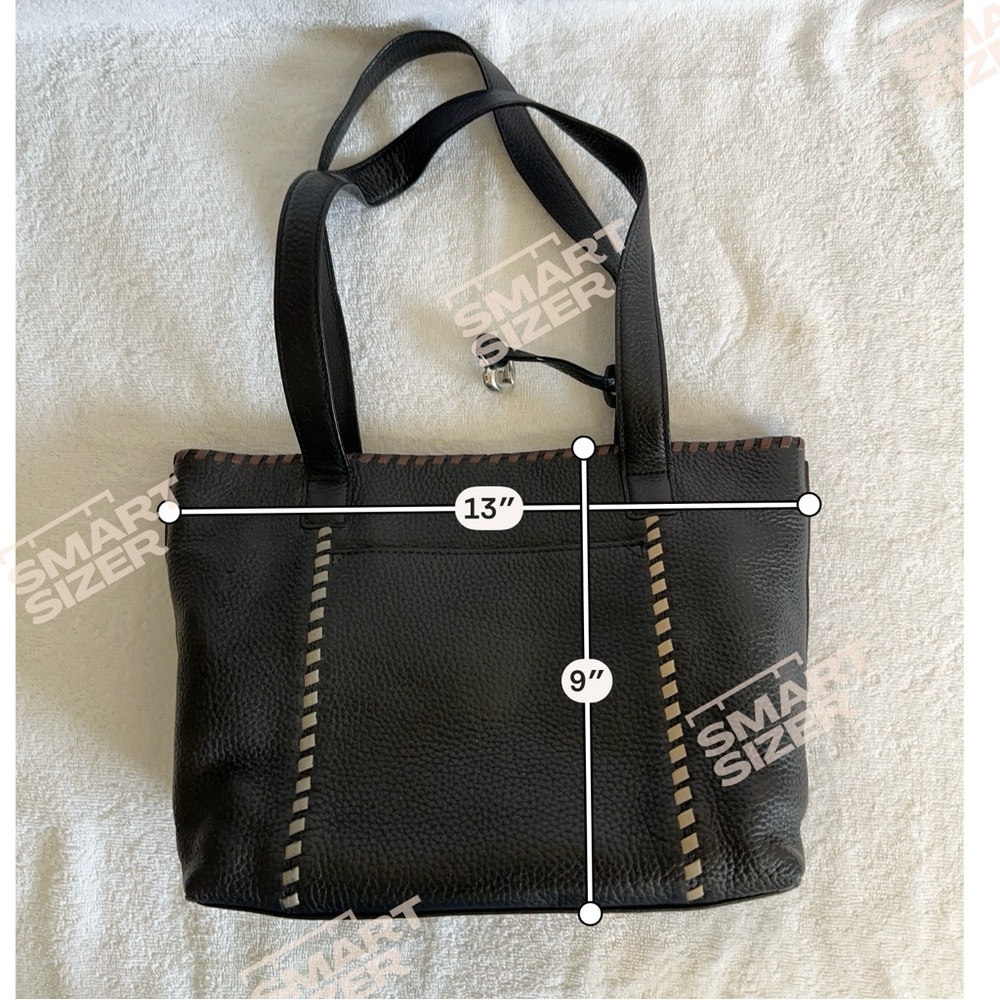 Vintage Brighton Black Leather Tote Bag Whipstitch Heart Charm 90s Y2K Shoulder - Picture 9 of 10